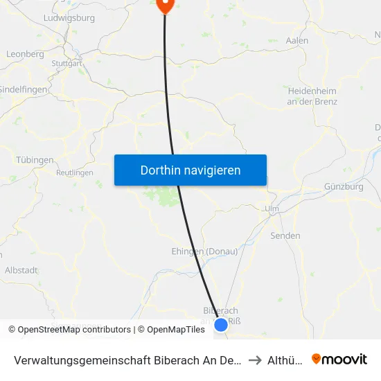 Verwaltungsgemeinschaft Biberach An Der Riß to Althütte map