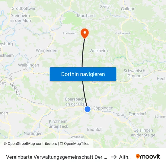 Vereinbarte Verwaltungsgemeinschaft Der Stadt Uhingen to Althütte map