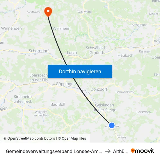 Gemeindeverwaltungsverband Lonsee-Amstetten to Althütte map