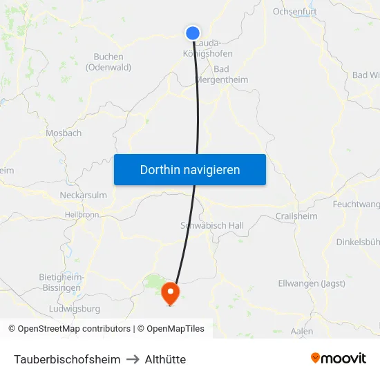 Tauberbischofsheim to Althütte map