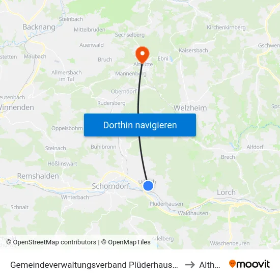 Gemeindeverwaltungsverband Plüderhausen-Urbach to Althütte map