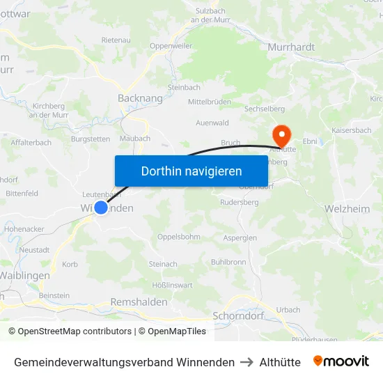 Gemeindeverwaltungsverband Winnenden to Althütte map