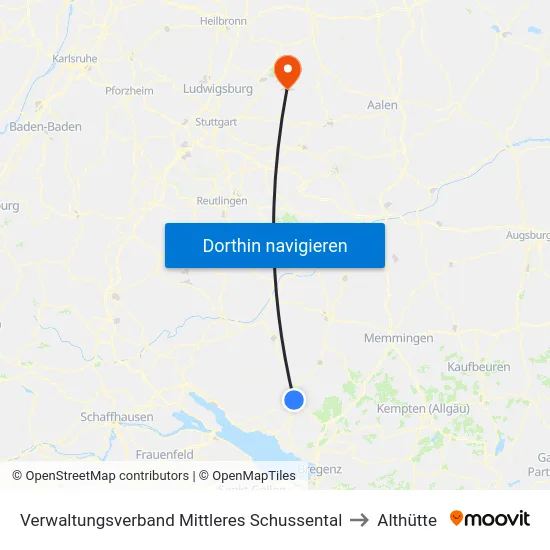 Verwaltungsverband Mittleres Schussental to Althütte map