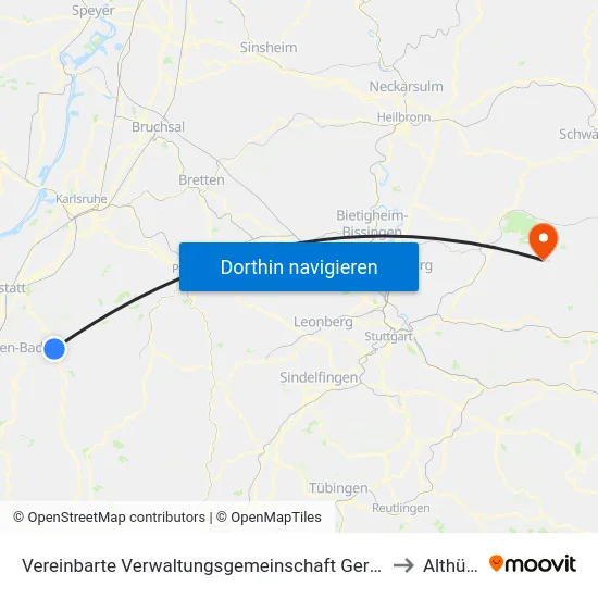 Vereinbarte Verwaltungsgemeinschaft Gernsbach to Althütte map