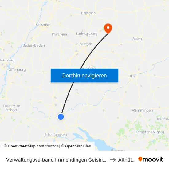 Verwaltungsverband Immendingen-Geisingen to Althütte map