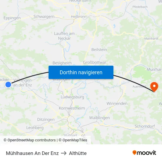 Mühlhausen An Der Enz to Althütte map