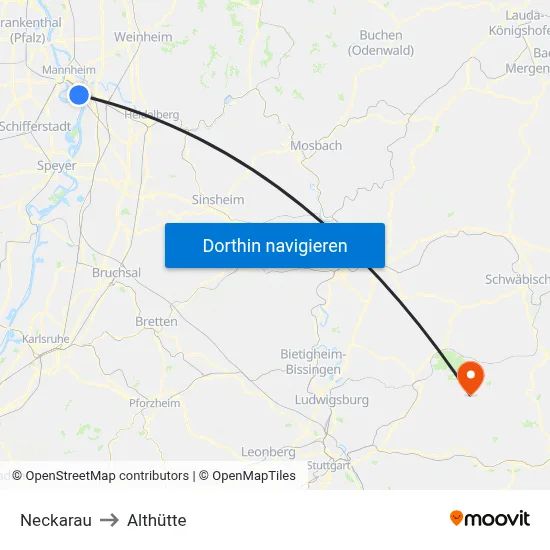 Neckarau to Althütte map