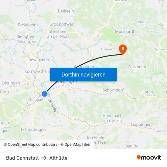 Bad Cannstatt to Althütte map