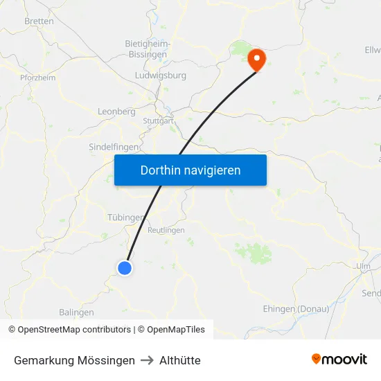 Gemarkung Mössingen to Althütte map