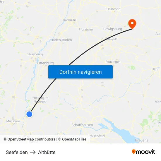 Seefelden to Althütte map