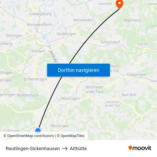 Reutlingen-Sickenhausen to Althütte map