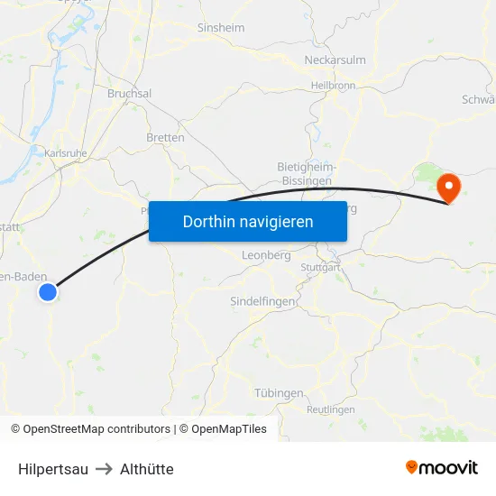 Hilpertsau to Althütte map