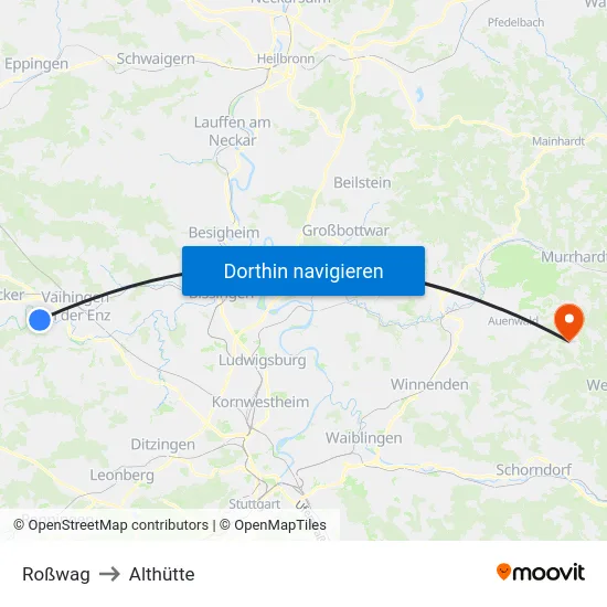Roßwag to Althütte map