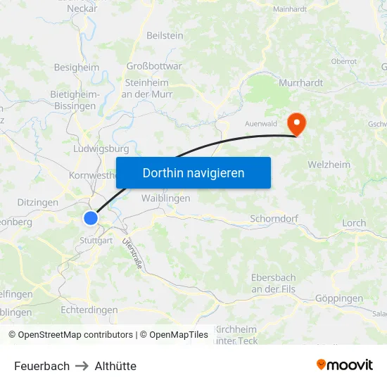 Feuerbach to Althütte map