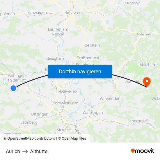 Aurich to Althütte map