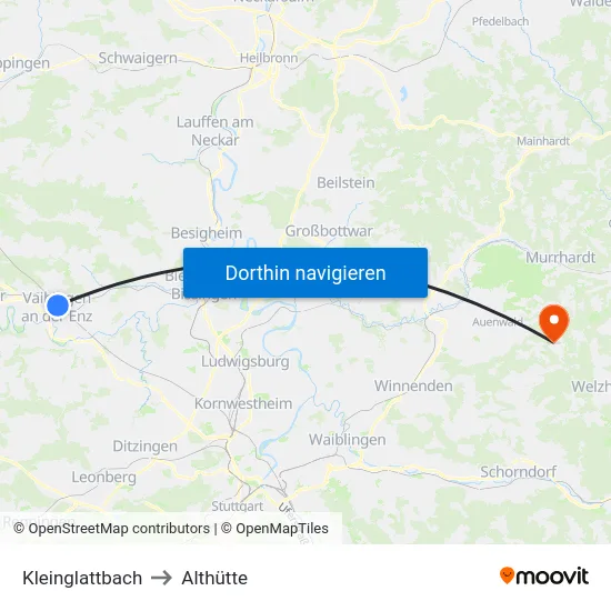 Kleinglattbach to Althütte map