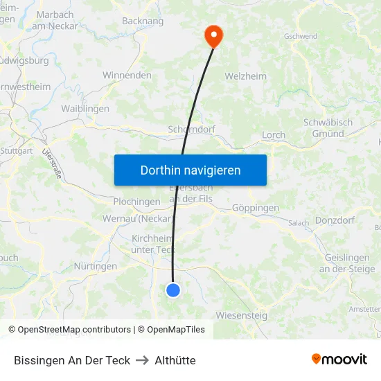 Bissingen An Der Teck to Althütte map