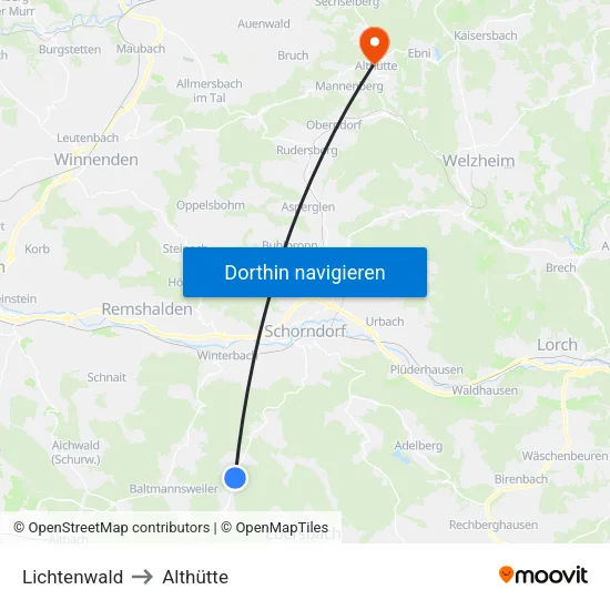 Lichtenwald to Althütte map