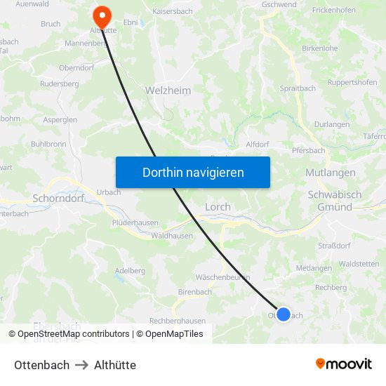 Ottenbach to Althütte map