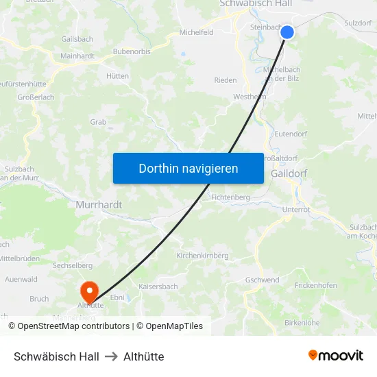 Schwäbisch Hall to Althütte map