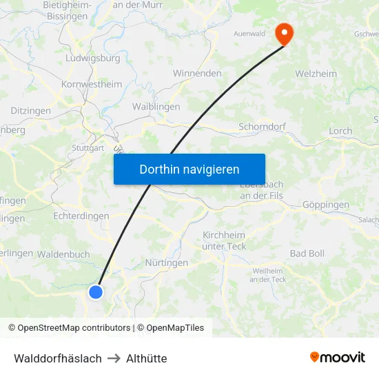 Walddorfhäslach to Althütte map