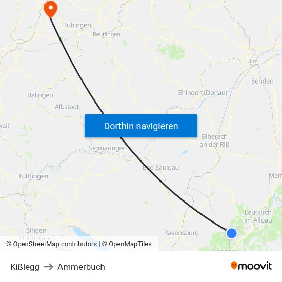 Kißlegg to Ammerbuch map