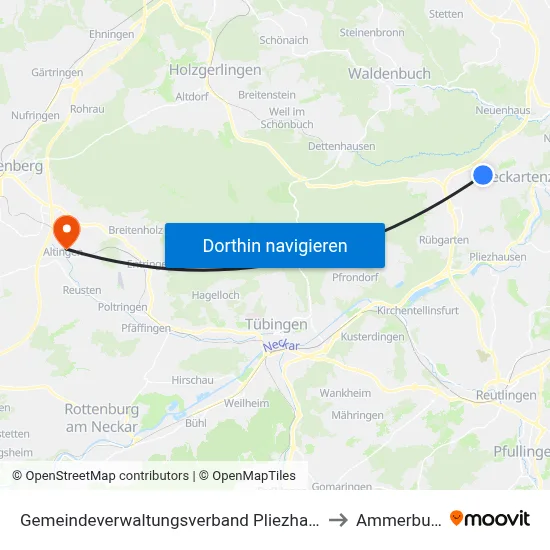 Gemeindeverwaltungsverband Pliezhausen to Ammerbuch map