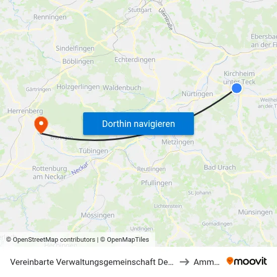Vereinbarte Verwaltungsgemeinschaft Der Stadt Kirchheim Unter Teck to Ammerbuch map