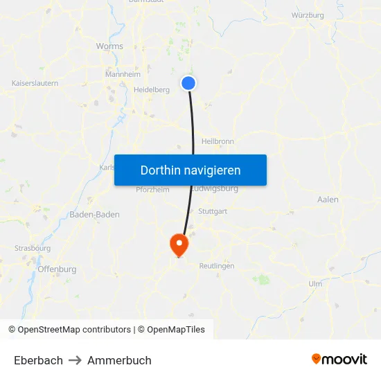 Eberbach to Ammerbuch map