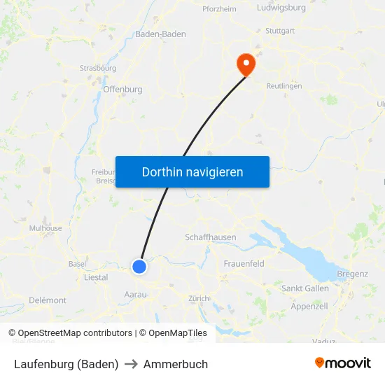 Laufenburg (Baden) to Ammerbuch map
