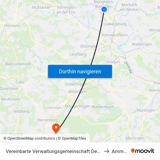 Vereinbarte Verwaltungsgemeinschaft Der Stadt Bietigheim-Bissingen to Ammerbuch map