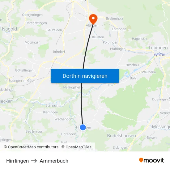 Hirrlingen to Ammerbuch map