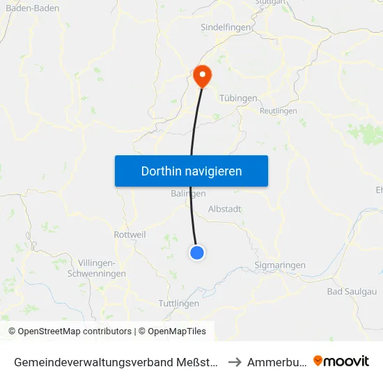Gemeindeverwaltungsverband Meßstetten to Ammerbuch map