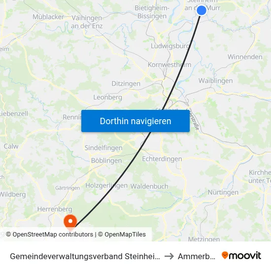Gemeindeverwaltungsverband Steinheim-Murr to Ammerbuch map