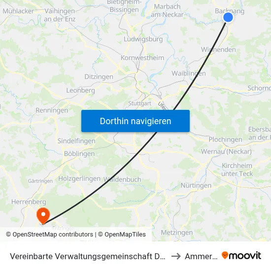 Vereinbarte Verwaltungsgemeinschaft Der Stadt Backnang to Ammerbuch map
