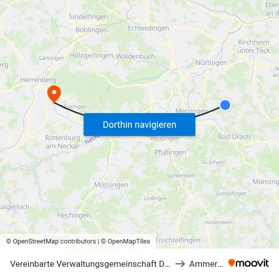 Vereinbarte Verwaltungsgemeinschaft Der Stadt Neuffen to Ammerbuch map