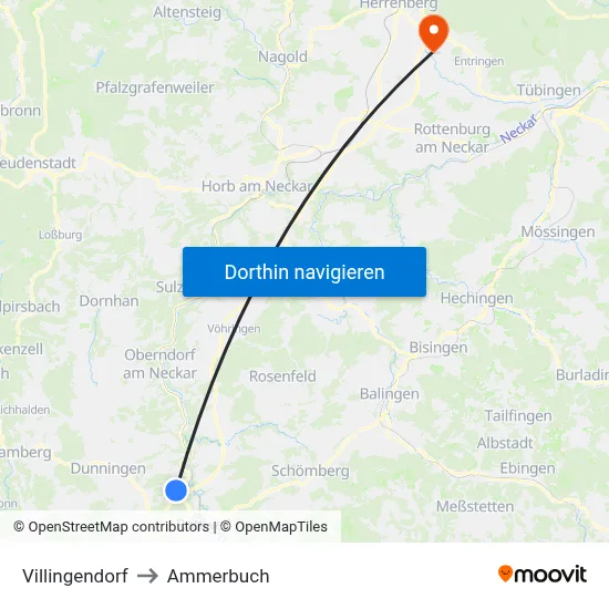 Villingendorf to Ammerbuch map