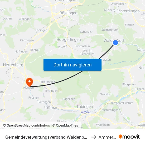 Gemeindeverwaltungsverband Waldenbuch/Steinenbronn to Ammerbuch map