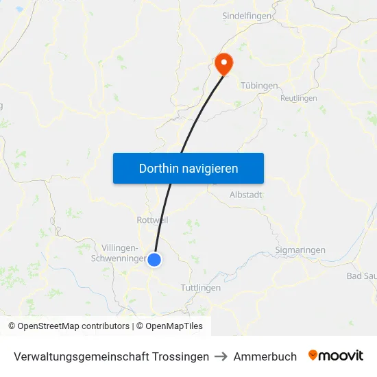 Verwaltungsgemeinschaft Trossingen to Ammerbuch map