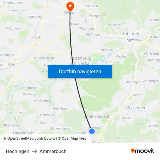 Hechingen to Ammerbuch map