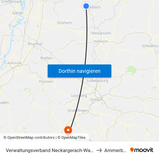 Verwaltungsverband Neckargerach-Waldbrunn to Ammerbuch map