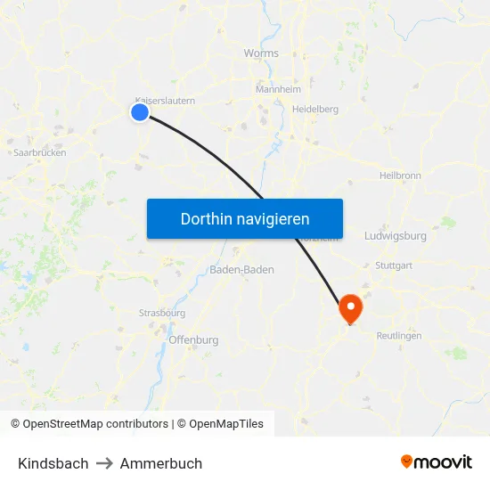 Kindsbach to Ammerbuch map