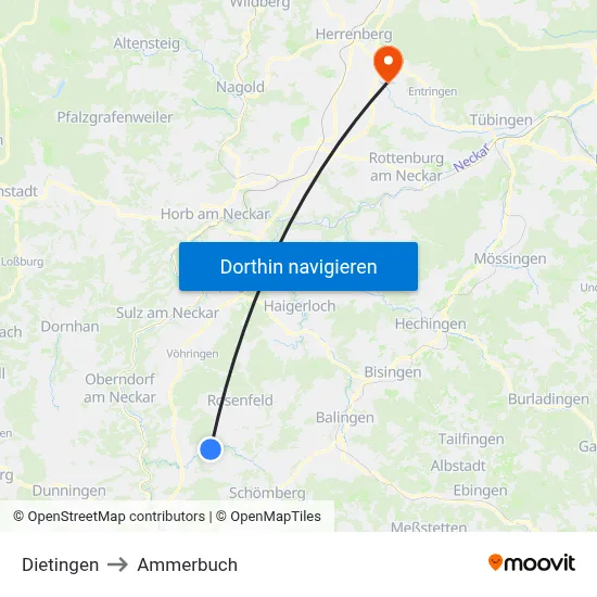 Dietingen to Ammerbuch map