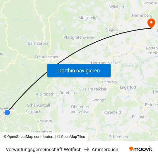 Verwaltungsgemeinschaft Wolfach to Ammerbuch map