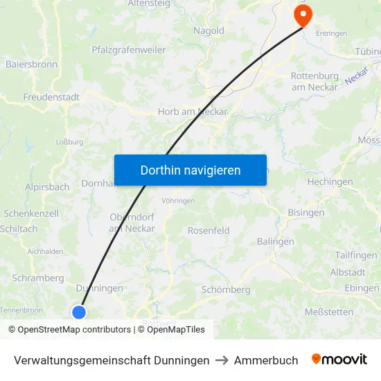 Verwaltungsgemeinschaft Dunningen to Ammerbuch map