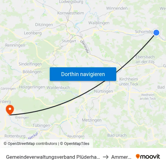 Gemeindeverwaltungsverband Plüderhausen-Urbach to Ammerbuch map