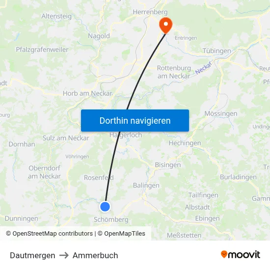 Dautmergen to Ammerbuch map