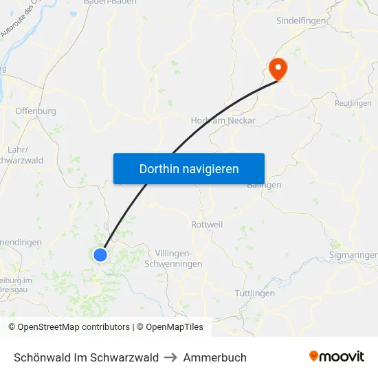 Schönwald Im Schwarzwald to Ammerbuch map