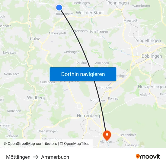 Möttlingen to Ammerbuch map