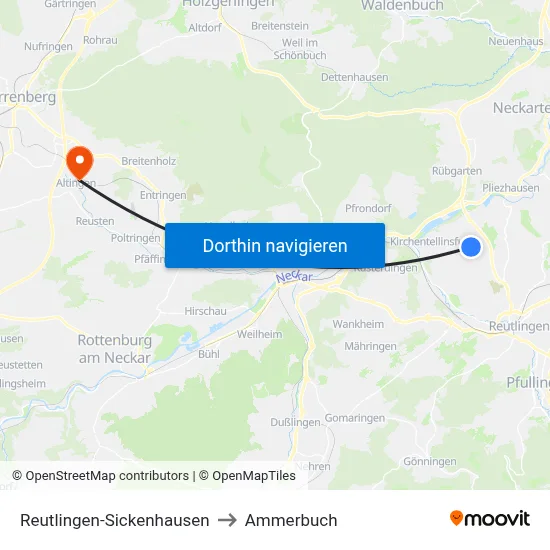 Reutlingen-Sickenhausen to Ammerbuch map